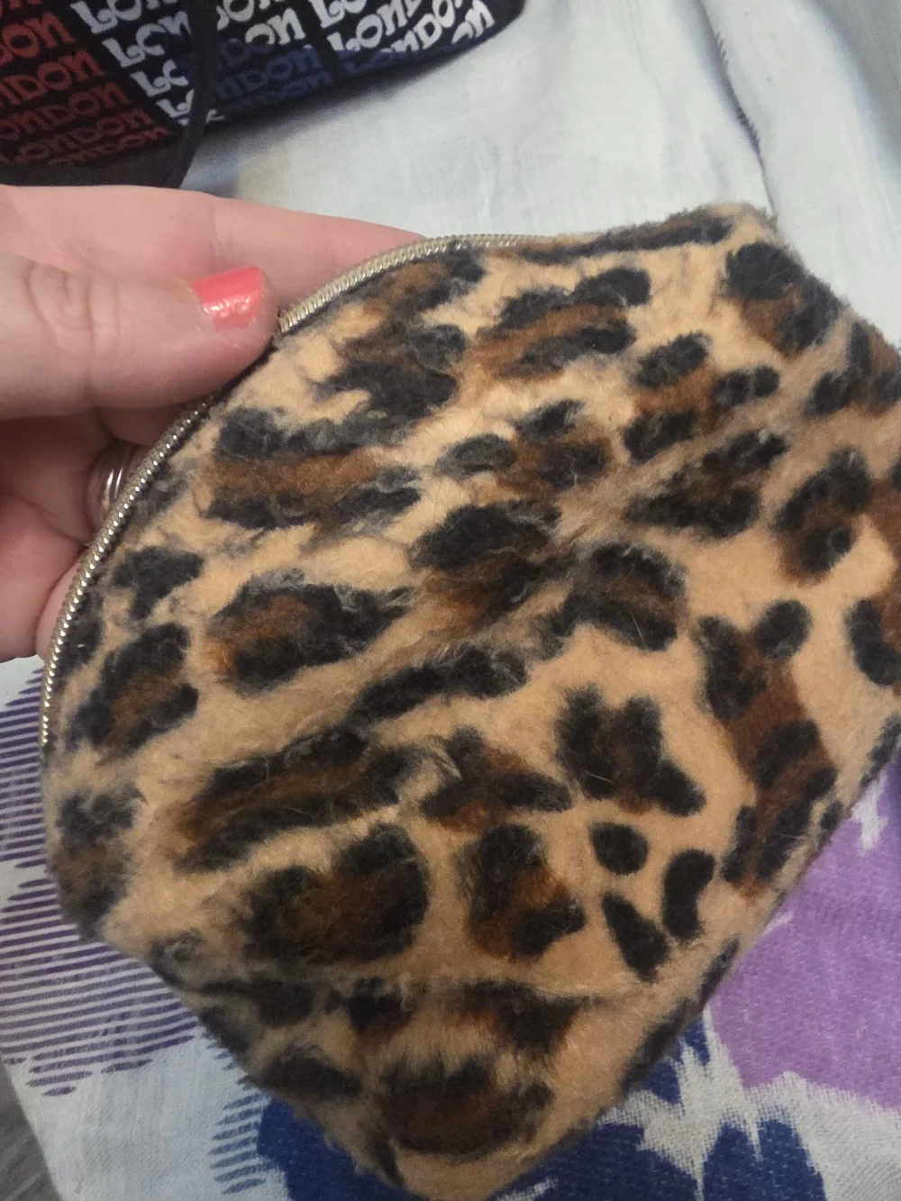 Source Unknown Leopard Print Cosmetic Bag with Cat Ear Accents - Brown & Black